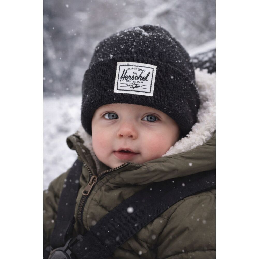 Herschel Supply Co. Baby Toddler Knit Beanie Hat | Black Cuffed Logo Winter Cap